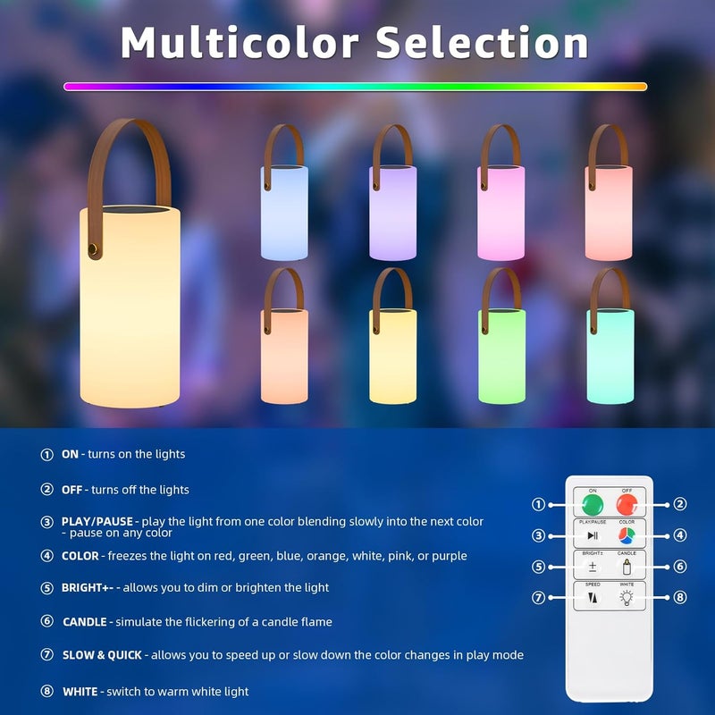 UUFFOO 2-Pack Solar Table Lamp Outdoor Lantern 2 in 1 Charging Portable LED Cordless Lights with Remote 8 Colors, Water-Resistant IP44 for Patio Terrace Camping Garden Balcony - Image 3